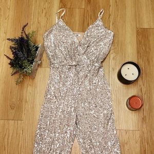 Fashion Nova Silver Sequined Jumpsuit